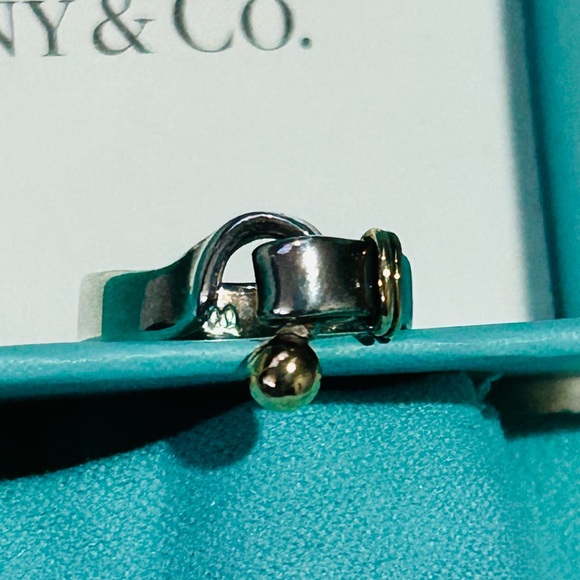 Tiffany & Co. Vintage 750 Gold 925 Sterling Silver Hook & Eye Ring - Size 4.5 - Picture 3 of 9